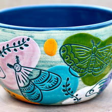 Load image into Gallery viewer, Matte Blue, Moth Carved Bowl