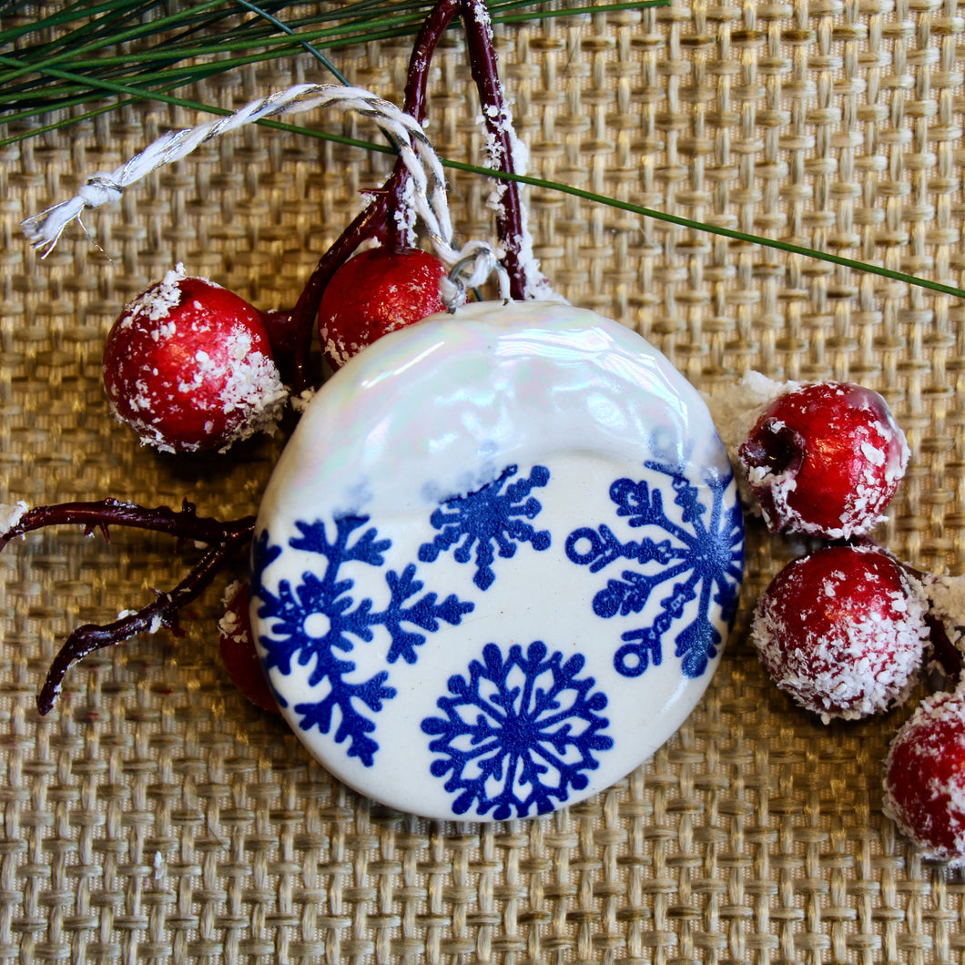 Snowy Iridescent Snowflake Ornament