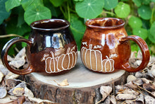 Load image into Gallery viewer, Dark Brown Carved Pumpkin Mug
