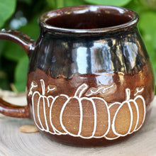 Load image into Gallery viewer, Dark Brown Carved Pumpkin Mug
