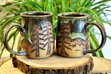 Load image into Gallery viewer, Pine Trees and Mountain Landscape Mug
